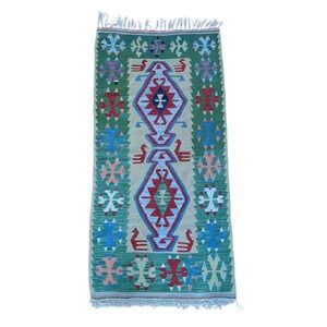 Vintage Rug Wool Hand Knit Handmade Turkish 56.5' x 28' Cottage Vacation Home